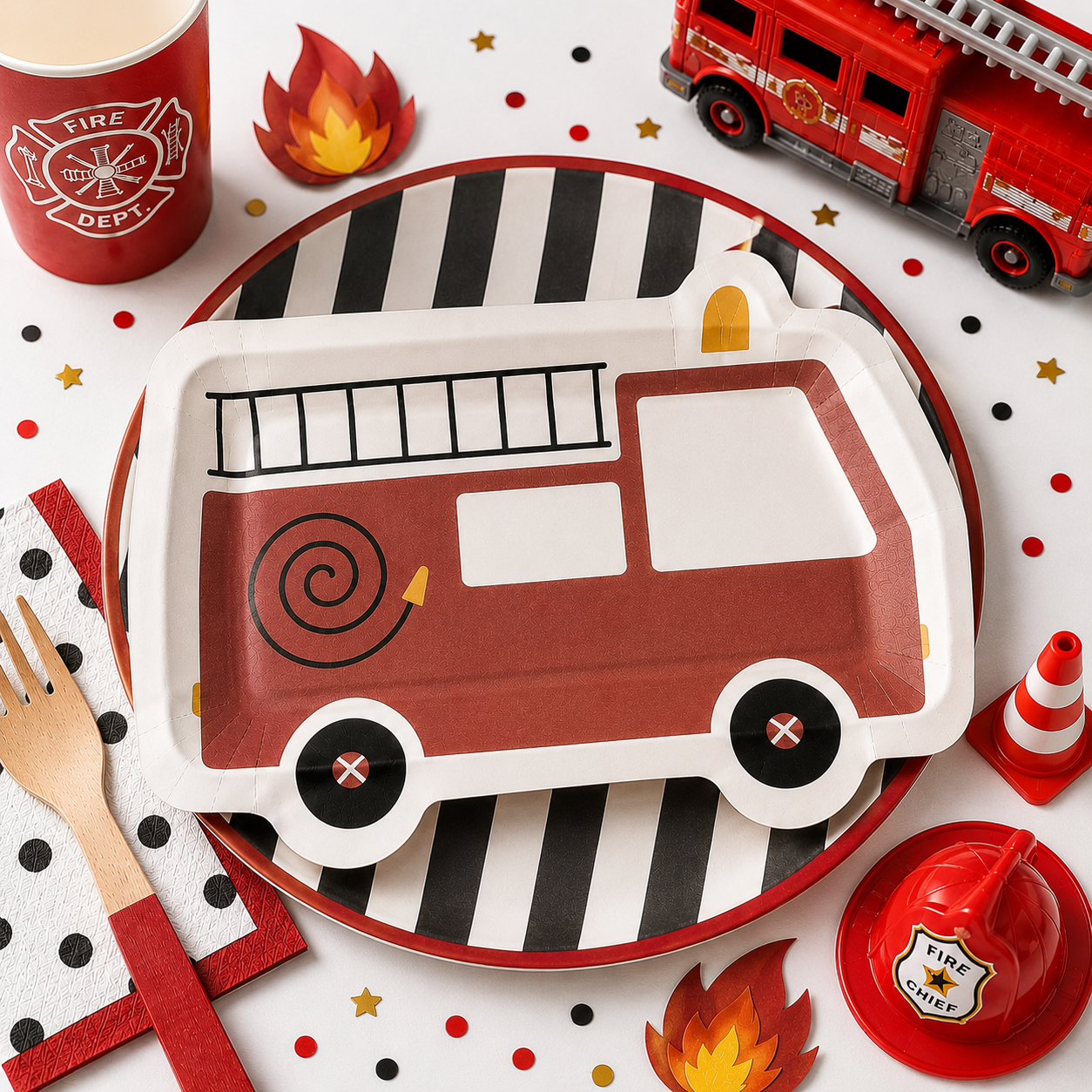Fire Truck Party Plates 12ct | Firefighter Birthday Party Supplies | Fire Engine Plates | Kids Firetruck Decorations | Firefighter Party