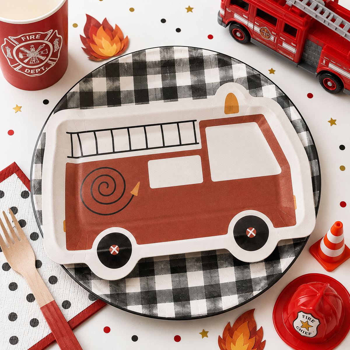 Fire Truck Party Plates 12ct | Firefighter Birthday Party Supplies | Fire Engine Plates | Kids Firetruck Decorations | Firefighter Party