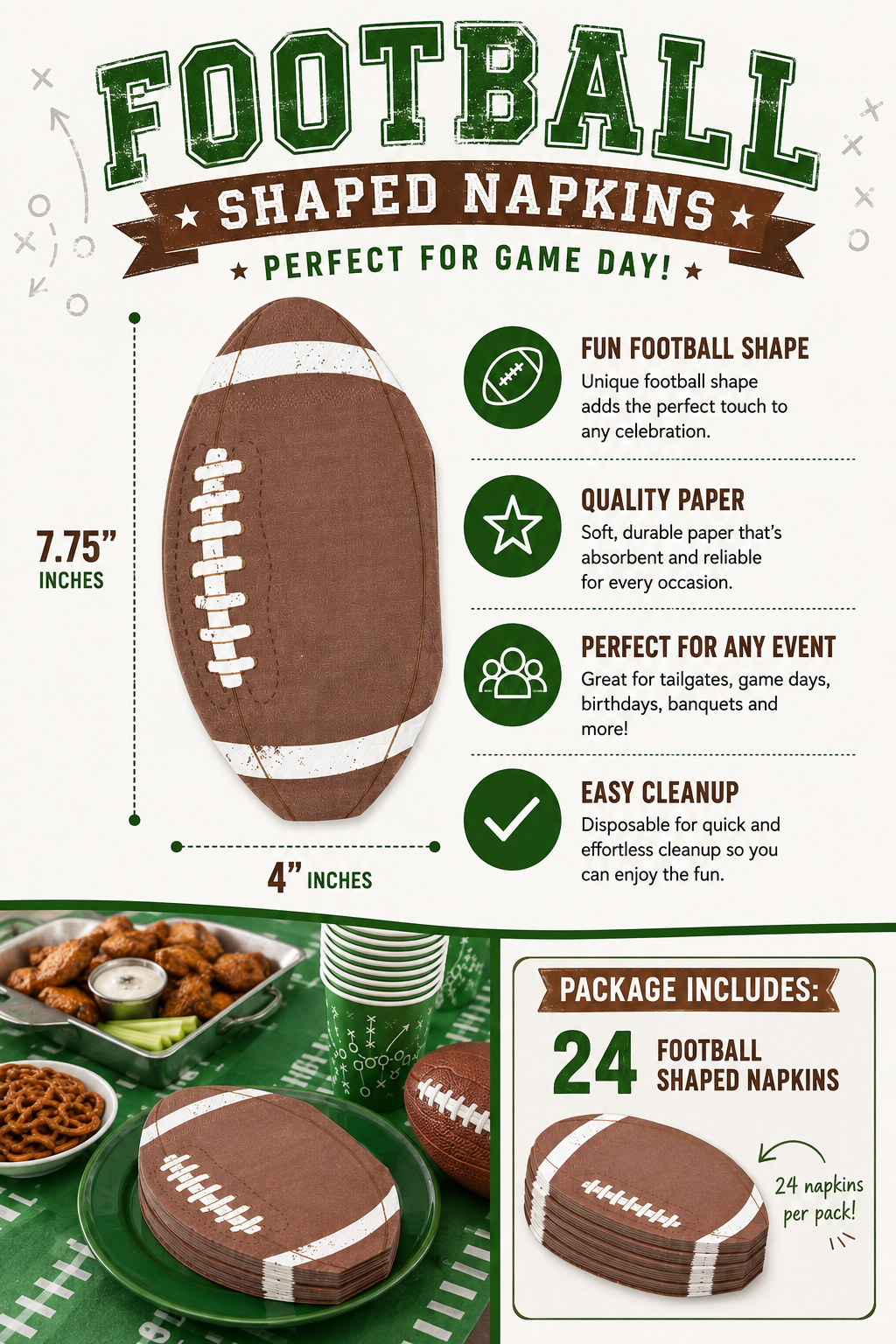 Football Shaped Napkins, Game Day Party Napkins, Football Birthday Party Supplies, Tailgate Decorations, Sports Party Tableware, 24 Pack