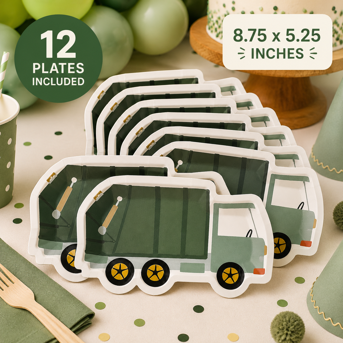Garbage Truck Shaped Paper Plates – Trash Truck Birthday Party Plates & Construction Party Supplies