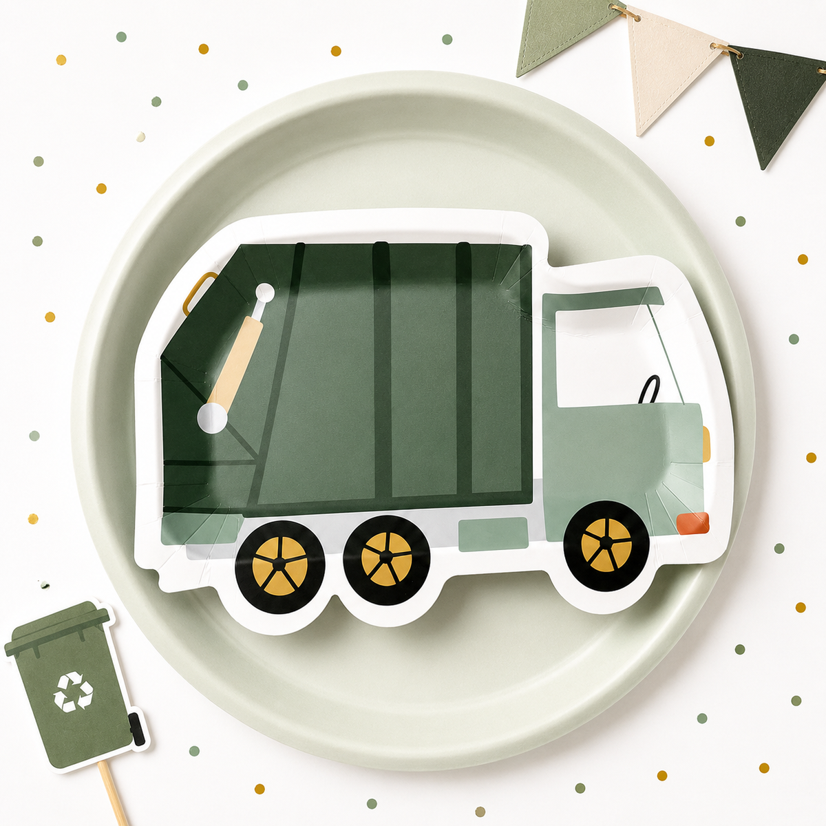 Garbage Truck Shaped Paper Plates – Trash Truck Birthday Party Plates & Construction Party Supplies