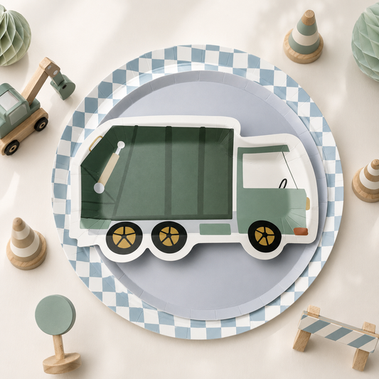 Garbage Truck Shaped Paper Plates – Trash Truck Birthday Party Plates & Construction Party Supplies