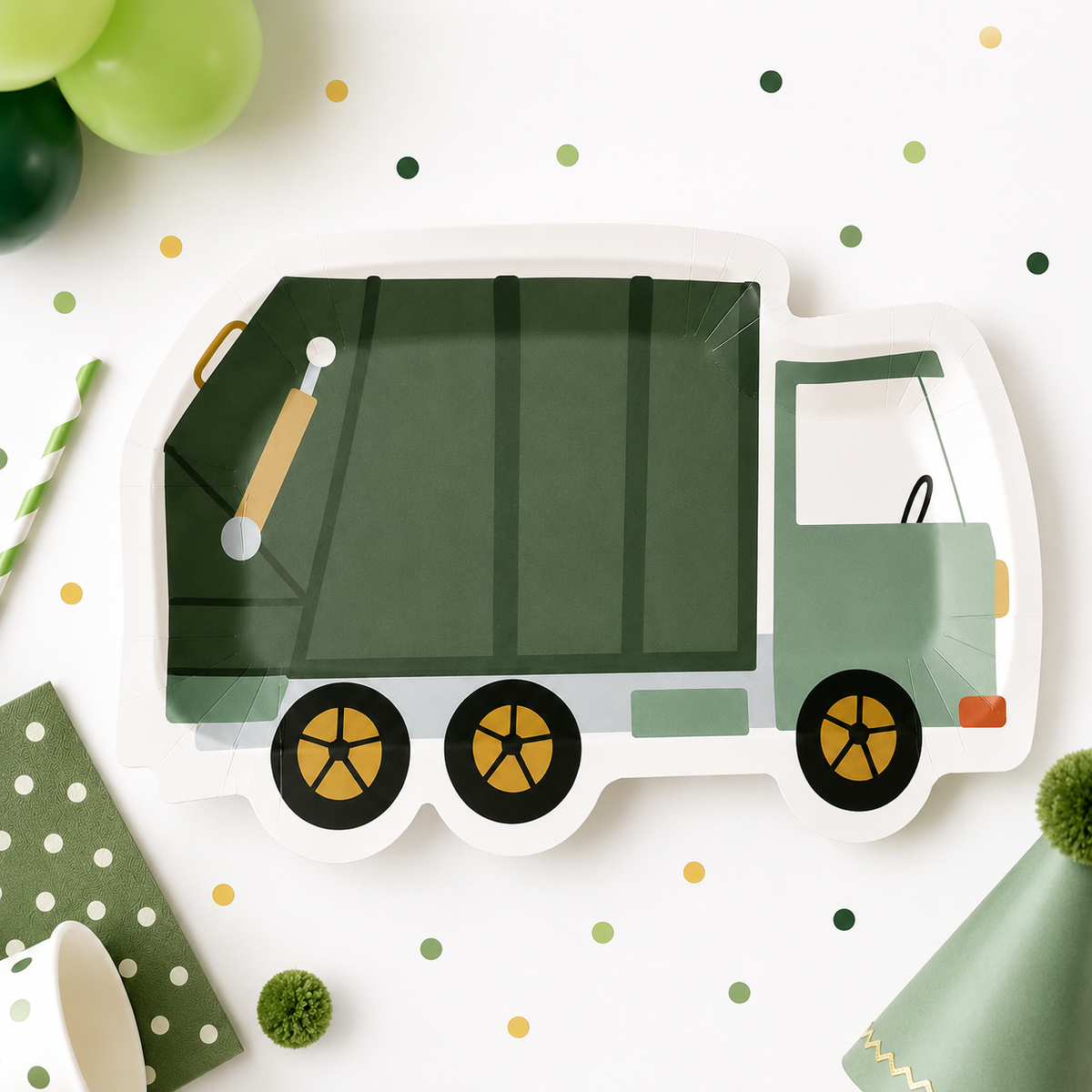 Garbage Truck Shaped Paper Plates – Trash Truck Birthday Party Plates & Construction Party Supplies