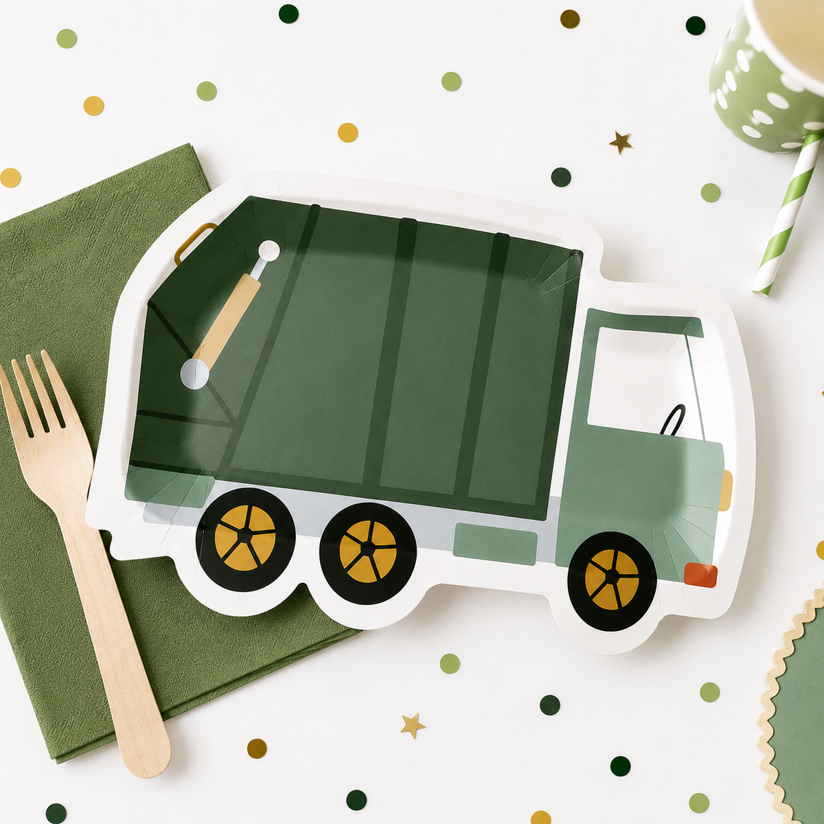 Garbage Truck Shaped Paper Plates – Trash Truck Birthday Party Plates & Construction Party Supplies