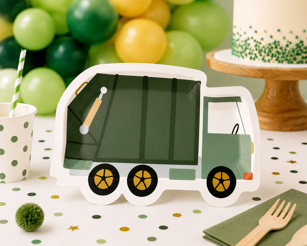 Garbage Truck Shaped Paper Plates – Trash Truck Birthday Party Plates & Construction Party Supplies