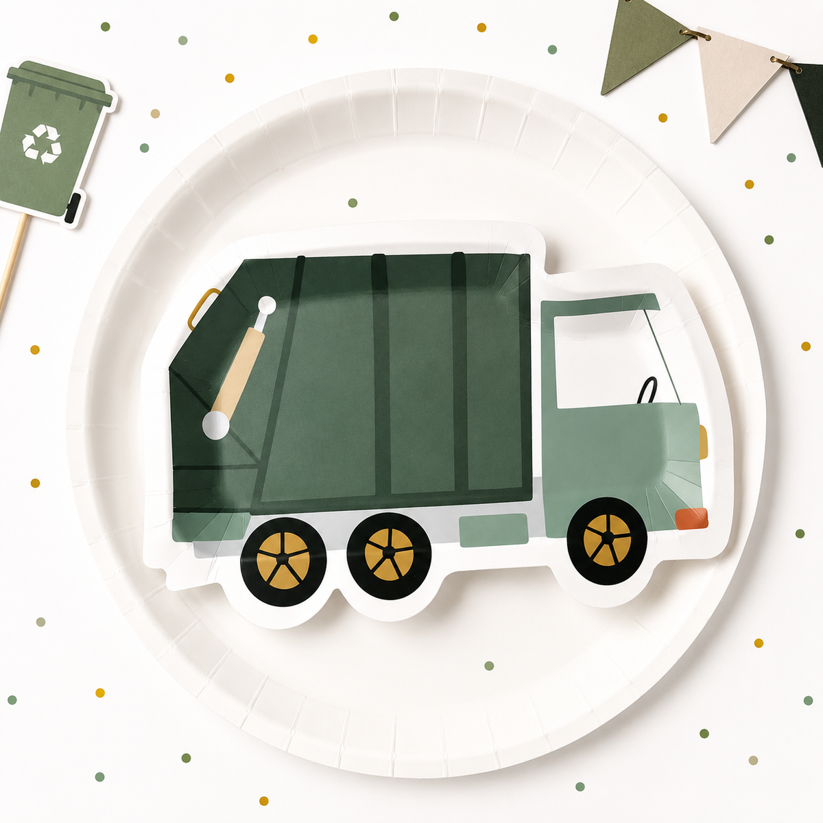 Garbage Truck Shaped Paper Plates – Trash Truck Birthday Party Plates & Construction Party Supplies