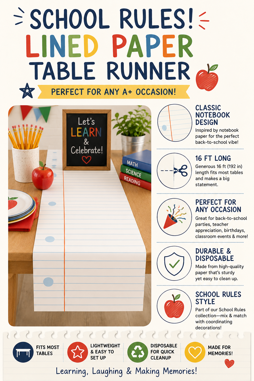 Back to School Table Runner, Ruler Kraft Paper Table Decor, First Day of School Breakfast Decorations, Teacher Classroom Party Decor