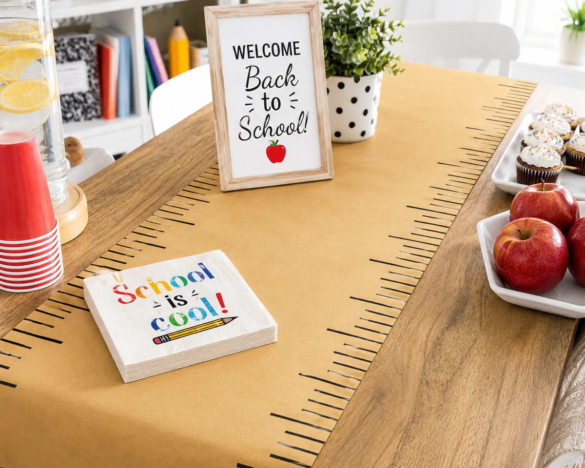 Back to School Table Runner, Ruler Kraft Paper Table Decor, First Day of School Breakfast Decorations, Teacher Classroom Party Decor