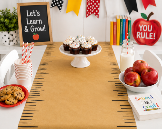 Back to School Table Runner, Ruler Kraft Paper Table Decor, First Day of School Breakfast Decorations, Teacher Classroom Party Decor