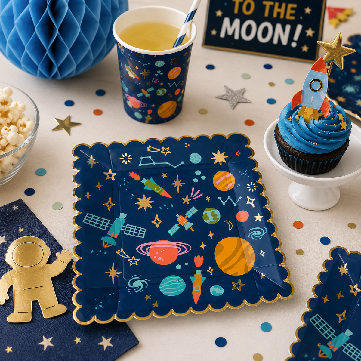 Space Paper Plates – Outer Space Birthday Party, Galaxy & Astronaut Party Plates