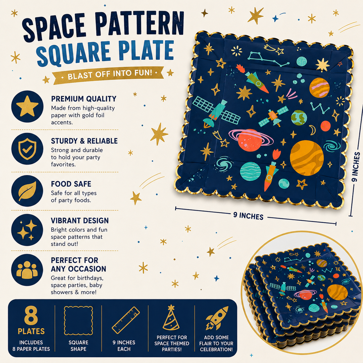 Space Paper Plates – Outer Space Birthday Party, Galaxy & Astronaut Party Plates