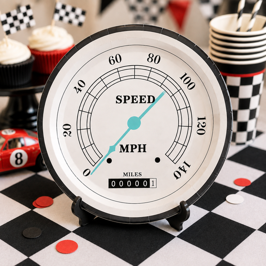 Race Car Party Plates Decorations, Racing Birthday Party, Car Party Supplies, Speedometer Shaped Paper Plates – Racing Car Birthday Party Plates
