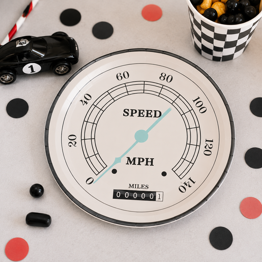 Race Car Party Plates Decorations, Racing Birthday Party, Car Party Supplies, Speedometer Shaped Paper Plates – Racing Car Birthday Party Plates