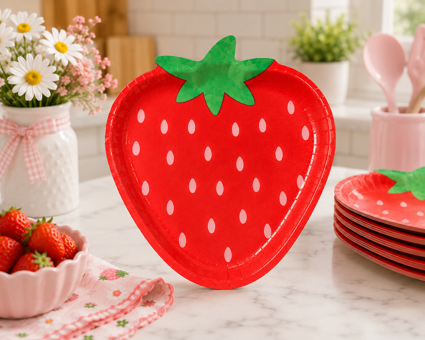 Strawberry Shaped Paper Plates, Strawberry Birthday Party Plates, Berry First Birthday Decorations, Summer Picnic Party Supplies, 8 Ct