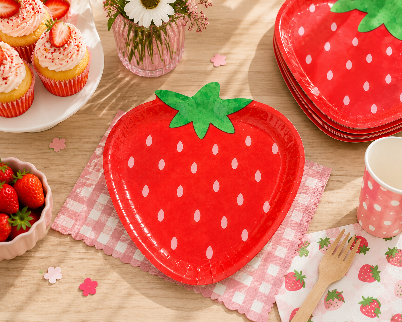 Strawberry Shaped Paper Plates, Strawberry Birthday Party Plates, Berry First Birthday Decorations, Summer Picnic Party Supplies, 8 Ct