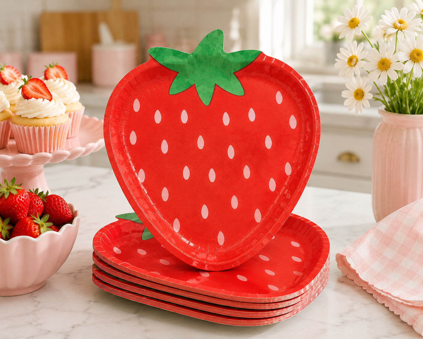 Strawberry Shaped Paper Plates, Strawberry Birthday Party Plates, Berry First Birthday Decorations, Summer Picnic Party Supplies, 8 Ct