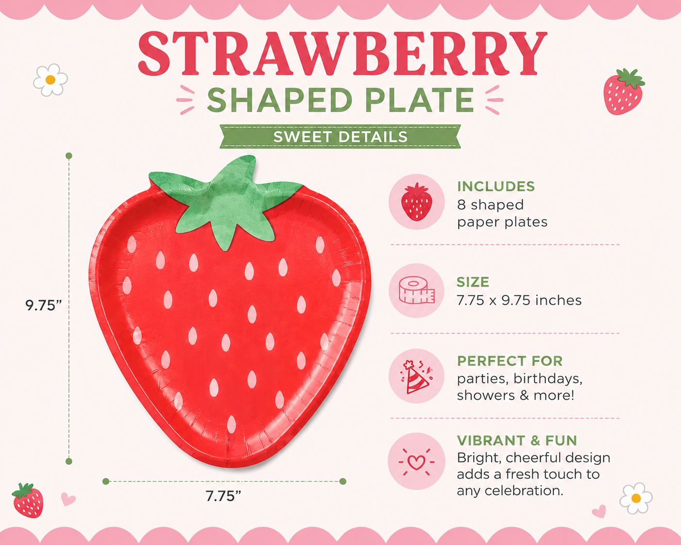 Strawberry Shaped Paper Plates, Strawberry Birthday Party Plates, Berry First Birthday Decorations, Summer Picnic Party Supplies, 8 Ct