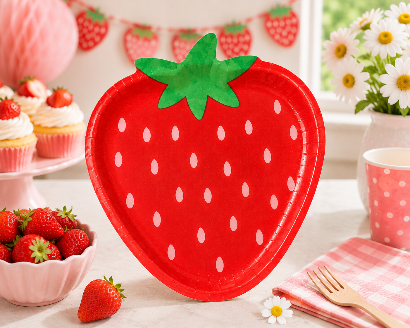 Strawberry Shaped Paper Plates, Strawberry Birthday Party Plates, Berry First Birthday Decorations, Summer Picnic Party Supplies, 8 Ct