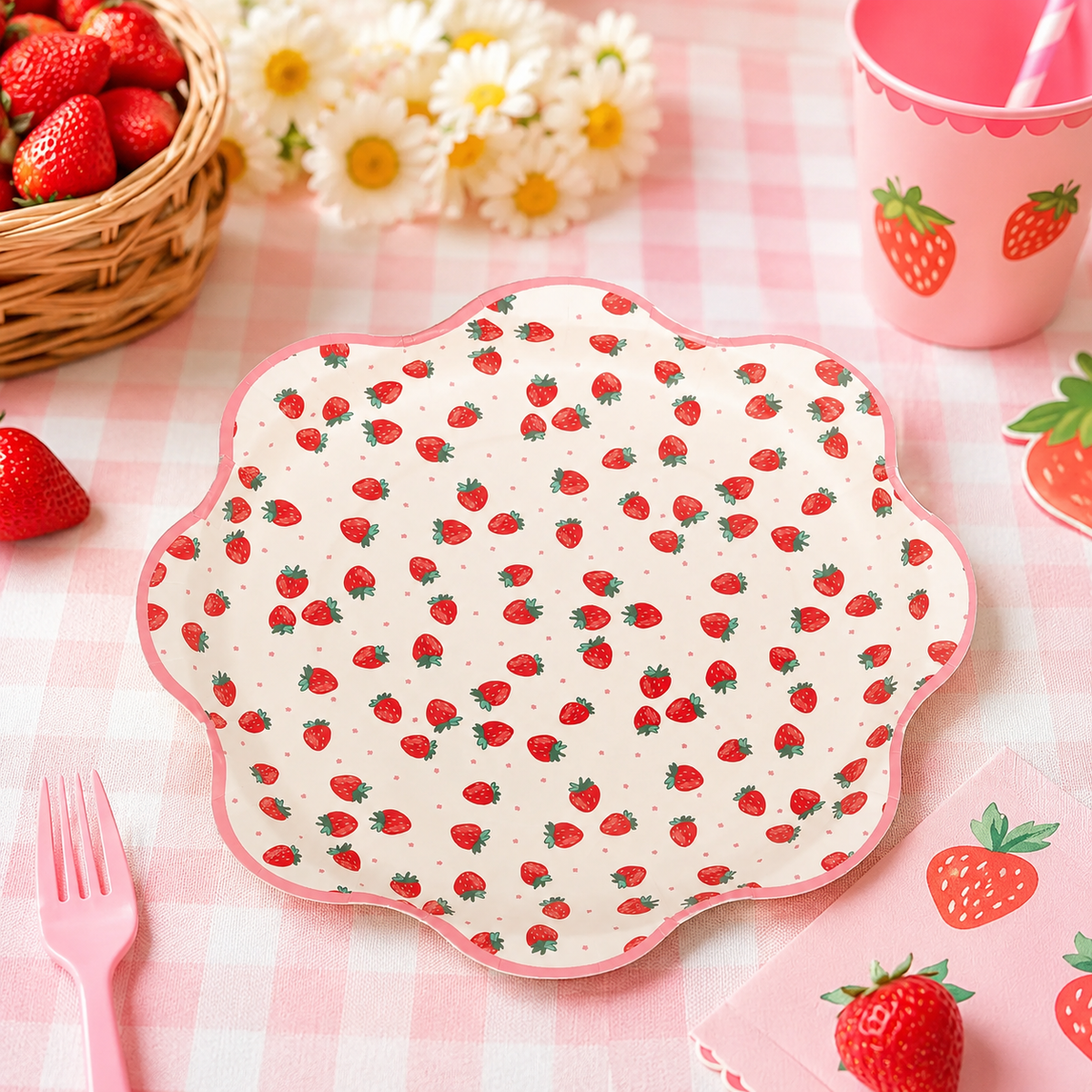 Strawberry Shaped Paper Plates – Berry Sweet Birthday Party, Picnic & Summer Party Plates