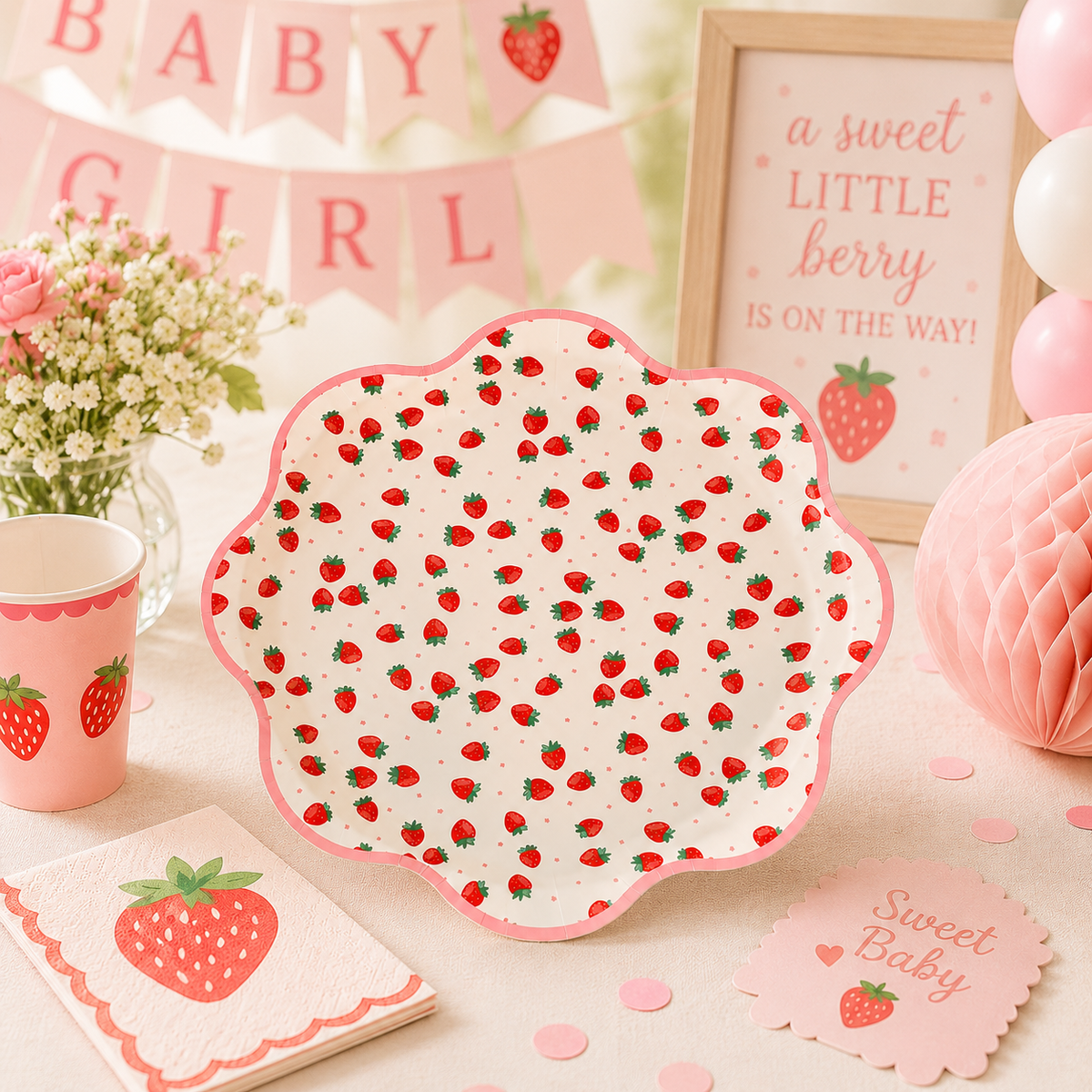 Strawberry Shaped Paper Plates – Berry Sweet Birthday Party, Picnic & Summer Party Plates