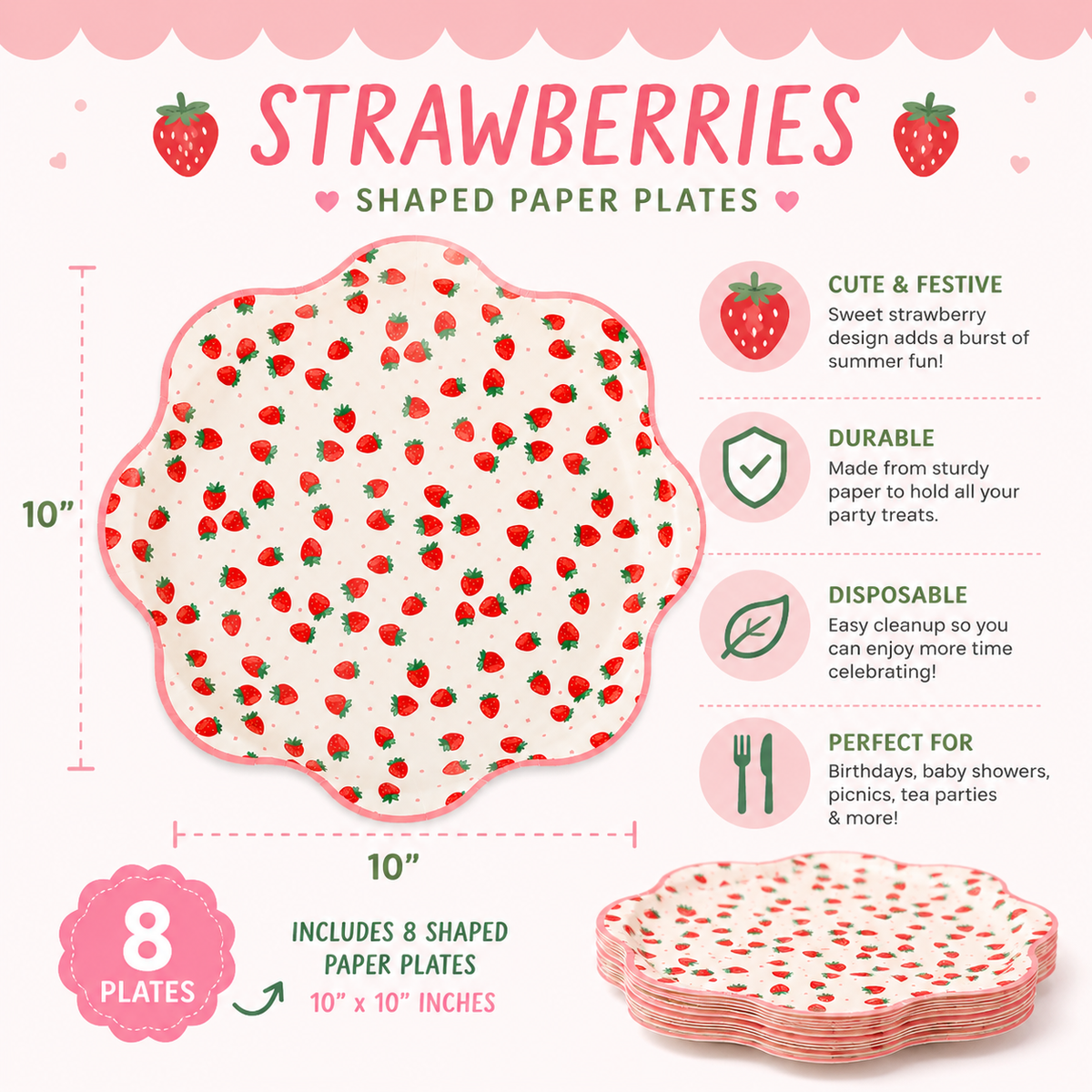 Strawberry Shaped Paper Plates – Berry Sweet Birthday Party, Picnic & Summer Party Plates