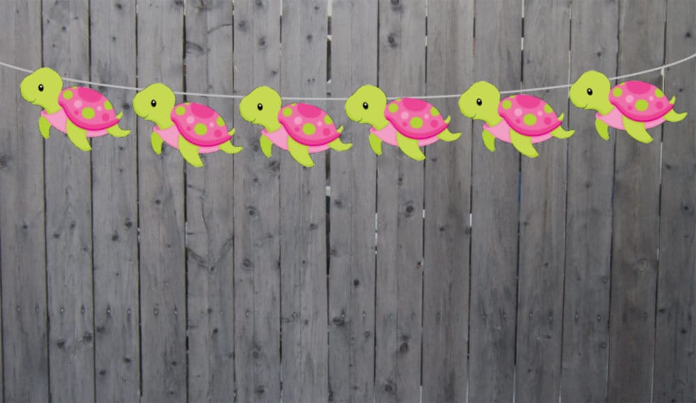 Turtle Garland, Turtle Banner, Turtle Decorations, Under the Sea Banner, Garland, Pink Turtle, Baby Shower, Photo Prop (114171030P)