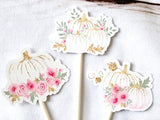 Pink and Gold Pumpkin Cupcake Toppers - Pink Little Pumpkin Cupcake Toppers Fall Party Decorations Fall Baby Shower Decorations Pink Pumpkin