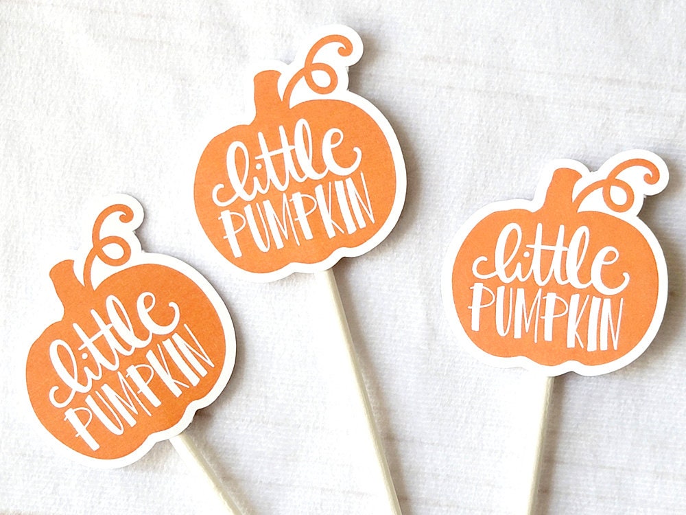 LITTLE PUMPKIN CUPCAKE Toppers - Pumpkin Cupcake Toppers Pumpkin Cake Toppers, Little Pumpkin Birthday, Pumpkin Party, Pink and Gold Pumpkin