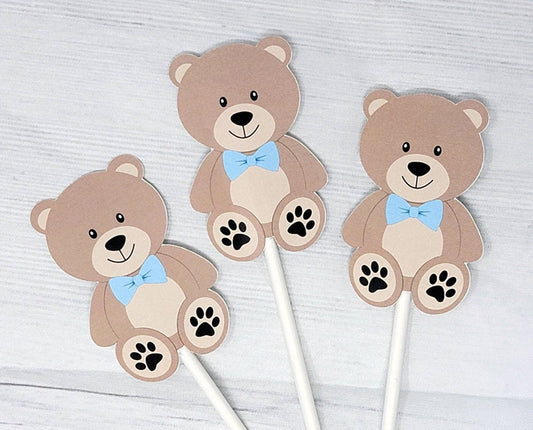 Teddy Bear Cupcake Toppers, Teddy Bear Baby Shower Decorations, Boy Baby Shower Party Supplies, Teddy Bear Cake Toppers, Teddy Bear Picks