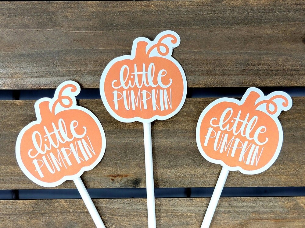 LITTLE PUMPKIN CUPCAKE Toppers - Pumpkin Cupcake Toppers Pumpkin Cake Toppers, Little Pumpkin Birthday, Pumpkin Party, Pink and Gold Pumpkin