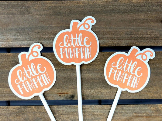 LITTLE PUMPKIN CUPCAKE Toppers - Pumpkin Cupcake Toppers Pumpkin Cake Toppers, Little Pumpkin Birthday, Pumpkin Party, Pink and Gold Pumpkin