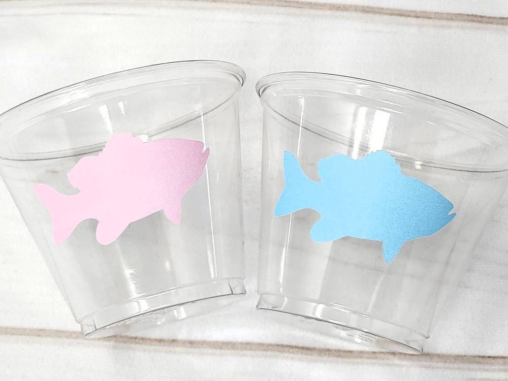 GENDER REVEAL FISHING Party Cups - Fish Party Cups Fishing Baby Shower Fishing Favors Fishing Decorations Fishing Birthday Fishing Party