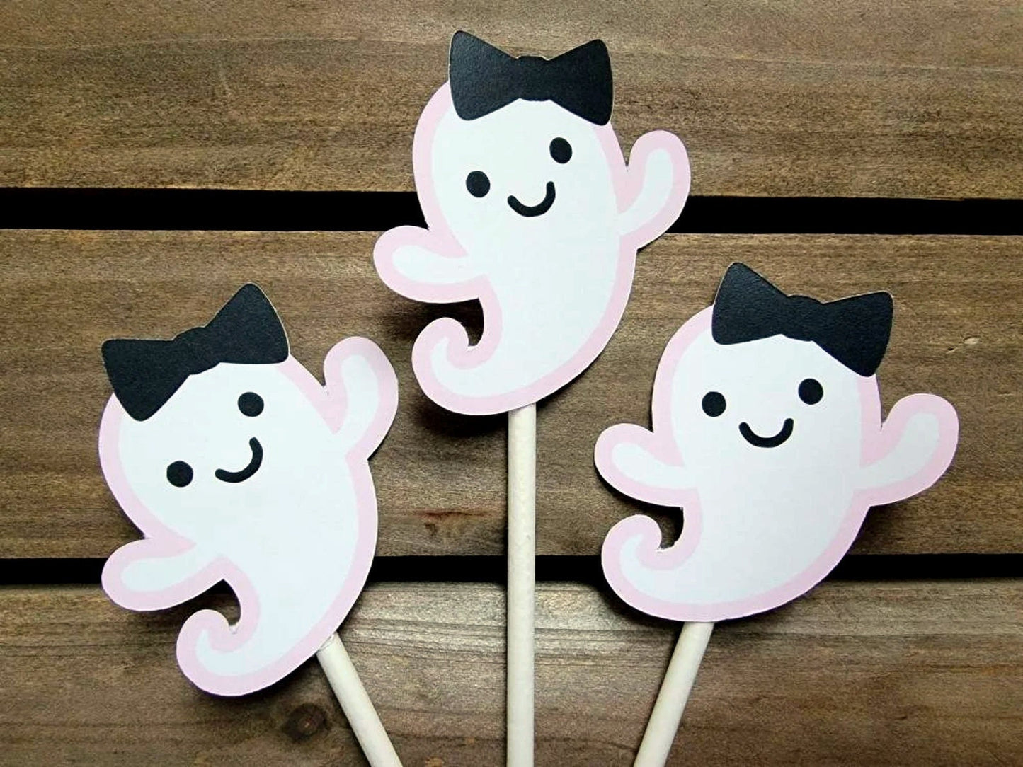HALLOWEEN CUPCAKE TOPPERS - Girl Ghost Cupcake Toppers Pink Ghost Cupcake Toppers Halloween Decorations Halloween Party Halloween Ghost
