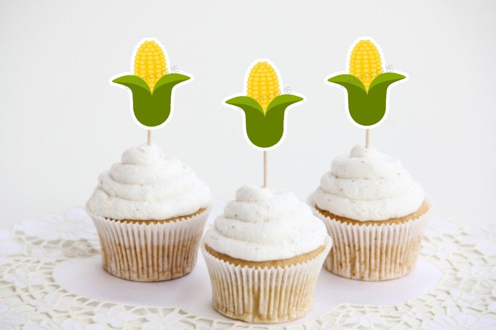 Corn Cupcake Toppers Corn Birthday Corn Party Decorations Fall Party Cupcake Toppers