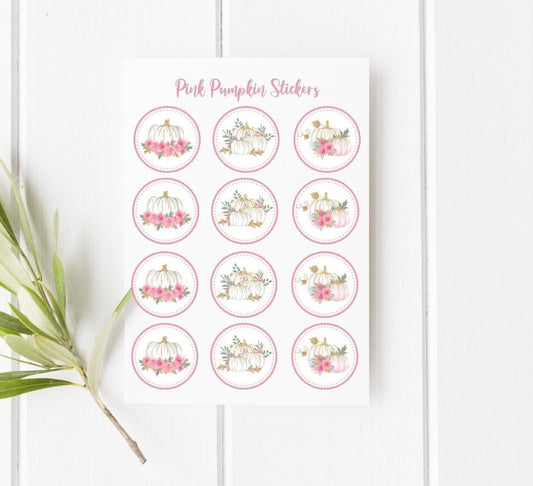 PINK PUMPKIN STICKERS - Pink Pumpkin Party Stickers Pink Pumpkin Party Favors Pink Pumpkin Baby Shower Decorations Pink and Gold Pumpkin