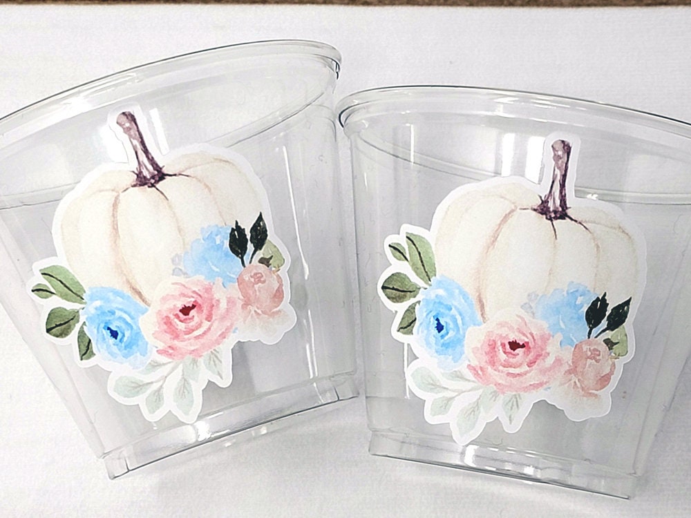 GENDER REVEAL PUMPKIN Party Cups Gender Reveal Baby Shower He or She Cup Pink and Blue Gender Reveal Decoration Little Pumpkin Gender Reveal