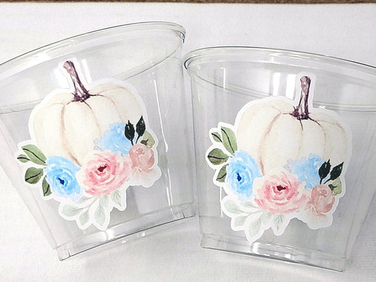 GENDER REVEAL PUMPKIN Party Cups Gender Reveal Baby Shower He or She Cup Pink and Blue Gender Reveal Decoration Little Pumpkin Gender Reveal