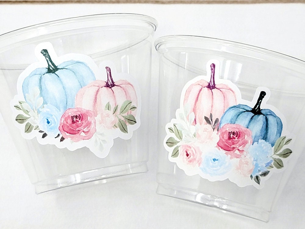 GENDER REVEAL PUMPKIN Party Cups Gender Reveal Baby Shower He or She Cup Pink and Blue Gender Reveal Decoration Little Pumpkin Gender Reveal