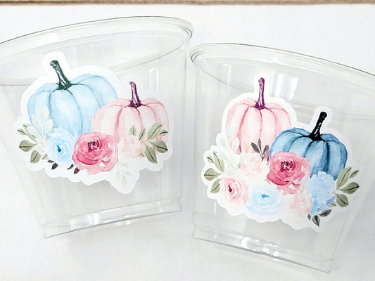 GENDER REVEAL PUMPKIN Party Cups Gender Reveal Baby Shower He or She Cup Pink and Blue Gender Reveal Decoration Little Pumpkin Gender Reveal