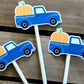Blue Truck With Pumpkin Cupcake Toppers, Truck Cake Toppers, Fall Cupcake Toppers, Halloween Cupcake Toppers, Pumpkin Cupcake Toppers