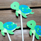 Turtle Cupcake Toppers - Turtle Birthday - Turtle Baby Shower - Under The Sea Cupcake Toppers - Blue and Green Turtle (528171019A)