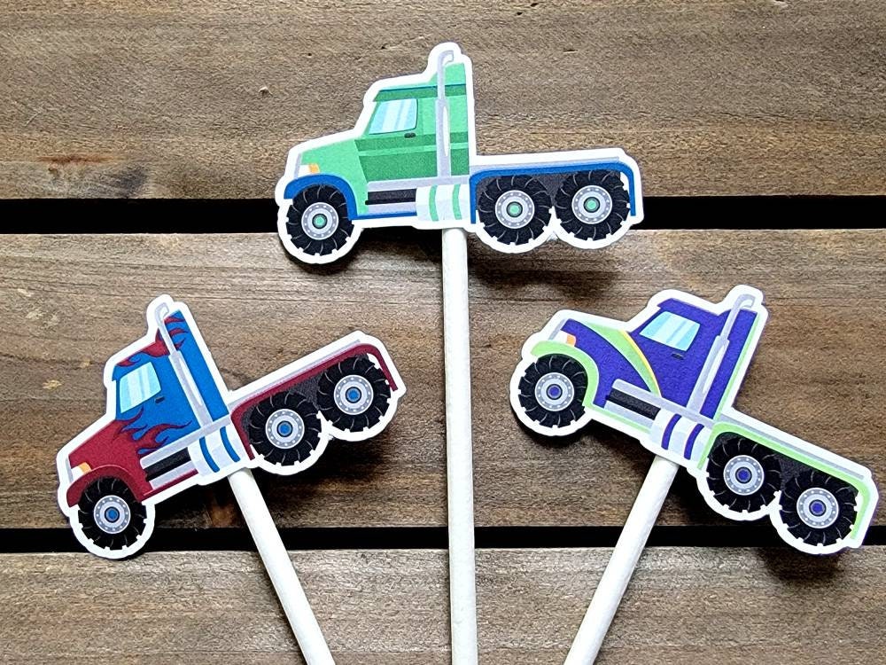 Semi Truck Cupcake Toppers, Truck Birthday Party Decorations, Semi Truck Party Toppers, Truck Cupcake Picks, Transportation Party Supplies