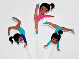Gymnastics Cupcake Toppers, Gymnast Cupcake Toppers, Girl Gymnasts, African American Gymnasts
