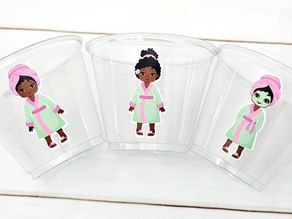 SPA PARTY CUPS - Spa Birthday Party Spa Party Favors Spa Party Decorations Spa Treat Cups Spa Birthday African American Spa Cups
