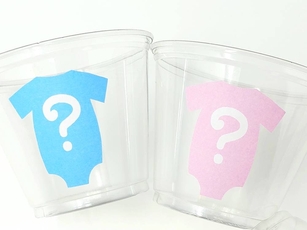 GENDER REVEAL PARTY Cups - Pink and Blue One piece Cups Gender Reveal Baby Shower Gender Reveal Decorations Gender Reveal Cup Baby One piece