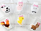 GIRL FARM PARTY Cups - Girl Farm Cups Farm Animal Cups Farm First Birthday Farm Baby Shower Barnyard Party Farm Birthday Decorations Farm