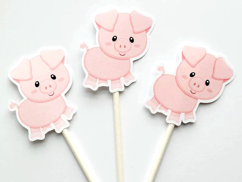 Pig Cupcake Toppers, Pig Cake Toppers, Pig Birthday, Farm Animal Cupcake Toppers, Farm Birthday Cupcake Toppers, Farm Animal Cupcake Toppers