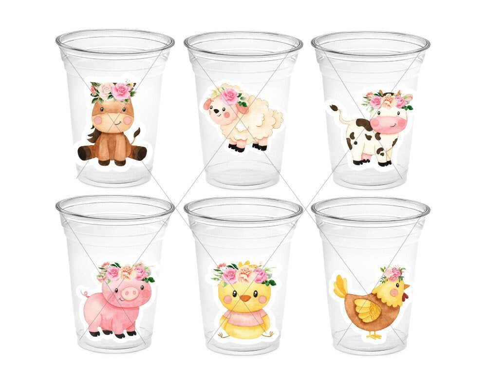 GIRL FARM PARTY Cups - Girl Farm Cups Farm Animal Cups Farm First Birthday Farm Baby Shower Barnyard Party Farm Birthday Decorations Farm