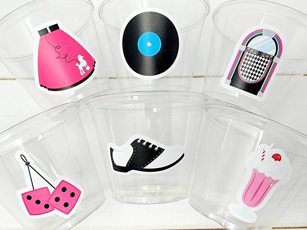 50'S PARTY CUPS - 50's Birthday Cups 50's Party Cups 50's Decorations 50's Birthday Party 50's Birthday Party Decorations 50's Sock Hop