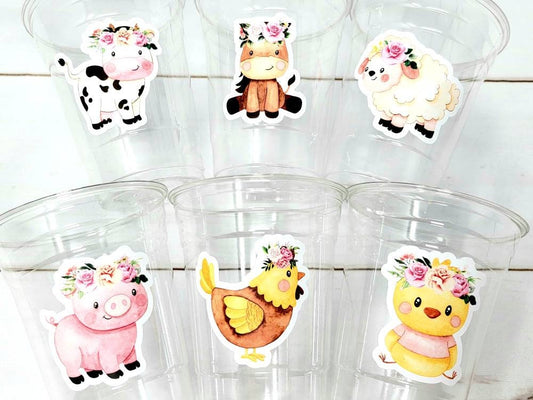 GIRL FARM PARTY Cups - Girl Farm Cups Farm Animal Cups Farm First Birthday Farm Baby Shower Barnyard Party Farm Birthday Decorations Farm